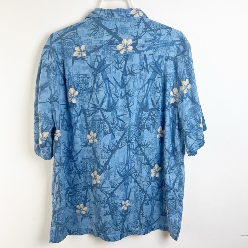 Caribbean Joe Men’s Silk Hawaiian Shirt Large Tropical Blue Short Sleeve Bamboo - Picture 6 of 8